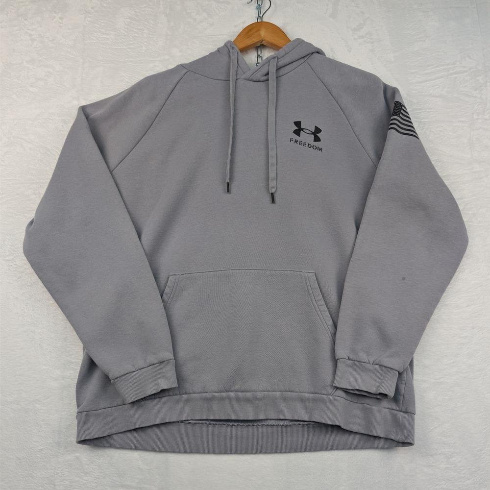 Under Armour Hoodie Men XXL Gray Pullover USA Flag Graphic Athletic Freedom